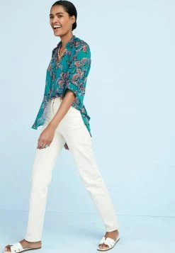 Next Damen HALF SLEEVE V-NECK - Bluse - Teal Blue Floral