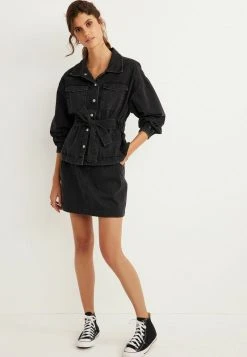 Next Damen BELTED - Jeansjacke - Black