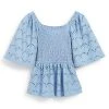 Next Damen BRODERIE SHORT SLEEVE SQUARE NECK - Bluse - Blue