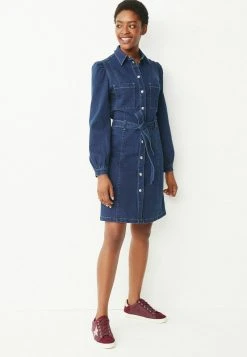 Next Damen LONG SLEEVE - Jeanskleid - Dark-blue Denim