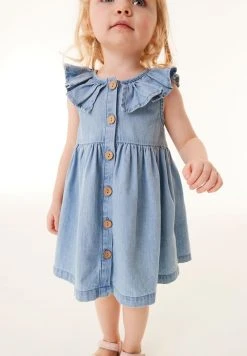 Next Kinder SLEEVELESS FRILL - Freizeitkleid - Blue Denim
