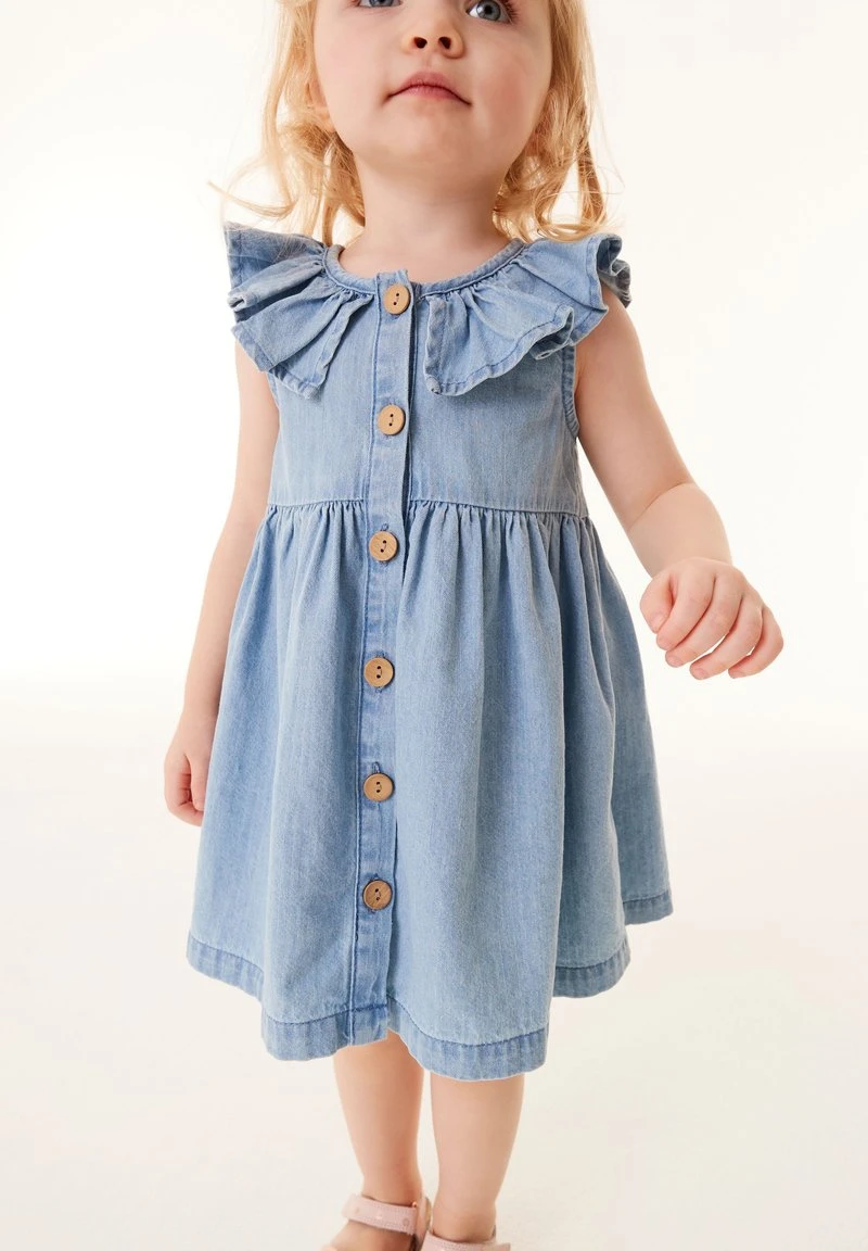 Next Kinder SLEEVELESS FRILL - Freizeitkleid - Blue Denim 1 Next Kinder SLEEVELESS FRILL - Freizeitkleid - Blue Denim
