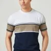 Next Herren BLOCKED - T-Shirt Print - Ecru White Navy Blue Textured
