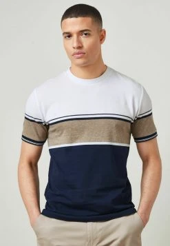 Next Herren BLOCKED - T-Shirt Print - Ecru White Navy Blue Textured