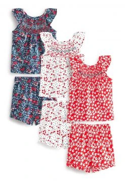 Next Kinder PACK SHIRRED NECK - Nachtwäsche Set - Red/white/navy Floral