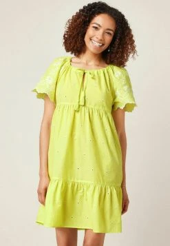 Next Damen SHORT SLEEVE BRODERIE MINI KAFTAN - Freizeitkleid - Yellow