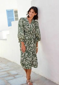 Next Damen KIMONO WRAP DRESS - Freizeitkleid - Green Floral