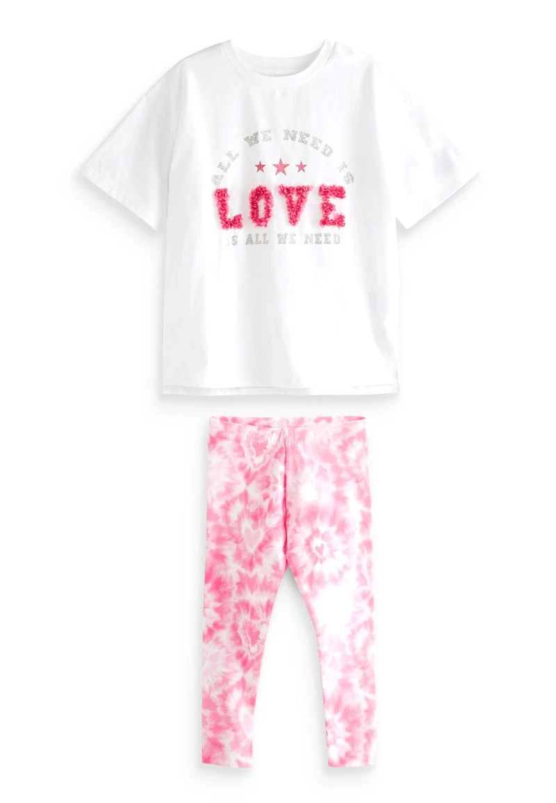 Next Kinder Leggings - Hosen - White Pink Tie Dye Love Graphic 1 Next Kinder Leggings - Hosen - White Pink Tie Dye Love Graphic