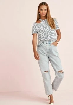 Next Damen CUT-OUT SHORT SLEEVE - T-Shirt Print - Navy Blue