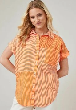 Next SHORT SLEEVE - Hemdbluse - Orange Stripe | Damen
