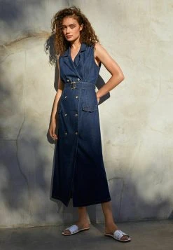 Next Damen SLEEVELESS BELTED - Jeanskleid - Rinse Blue