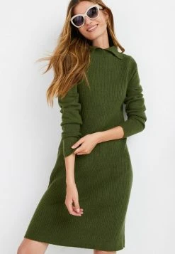 Next Damen LONG SLEEVE - Strickkleid - Khaki