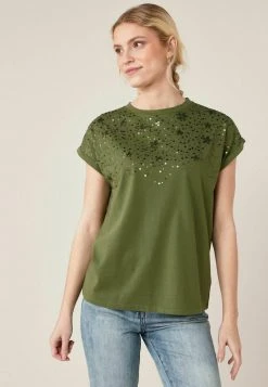Next Damen T-Shirt Print - Embellished Star Khaki Green