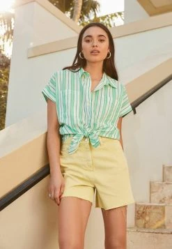 Next Damen SHORT SLEEVE - Hemdbluse - Green Stripe