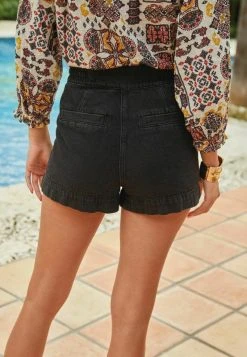 Next Damen ELASTICATED WAIST PAPERBAG - Jeans Shorts - Black