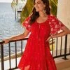 Next Damen SHORT SLEEVE BRODERIE MINI KAFTAN - Freizeitkleid - Red
