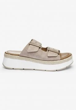 Next Damen DOUBLE BUCKLE FLATFORM - Pantolette Hoch - Nude