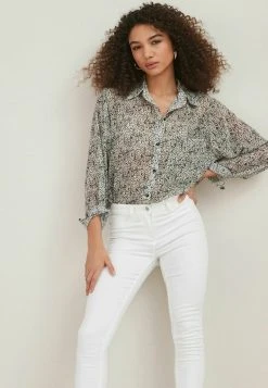 Next Damen SHEER LONGLINE - Hemdbluse - Monochrome Dash Print