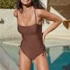 Next Damen HIGH SHINE RUCHED - Badeanzug - Chocolate Brown