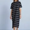 Next Damen SHORT SLEEVE - Jerseykleid - Black White Stripe
