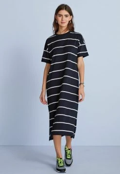Next Damen SHORT SLEEVE - Jerseykleid - Black White Stripe