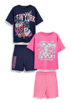 Next Kinder 2PACK - Nachtwäsche Set - Navy Pink Butterfly Checkerboard