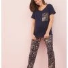 Next Damen Nachtwäsche Set - Navy Blue Animal