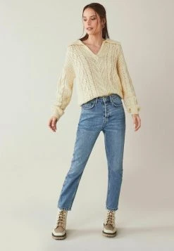 Next Damen COLLAR CABLE - Strickpullover - Off White