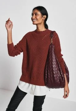 Next Damen HI NECK HEM LAYER STITCH DETAIL - Strickpullover - Dark Brown