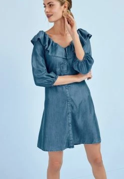 Next Damen LONG SLEEVE - Jeanskleid - Blue