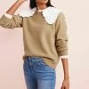 Next Damen BRODERIE COLLAR - Strickpullover - Yellow