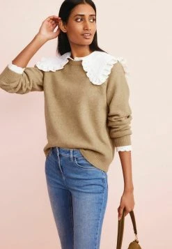 Next Damen BRODERIE COLLAR - Strickpullover - Yellow