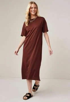 Next Damen SHORT SLEEVE - Jerseykleid - Chocolate Brown