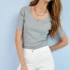 Next SCOOP NECK HALF SLEEVE - T-Shirt Basic - Grey | Damen