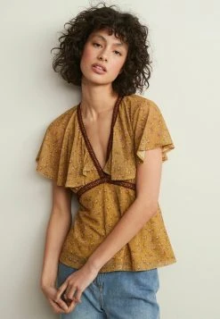 Next Damen FLUTED - Bluse - Ochre Yellow Ditsy Printed