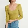 Next Damen LONG SLEEVE RIB HENLEY - Langarmshirt - Lime Green