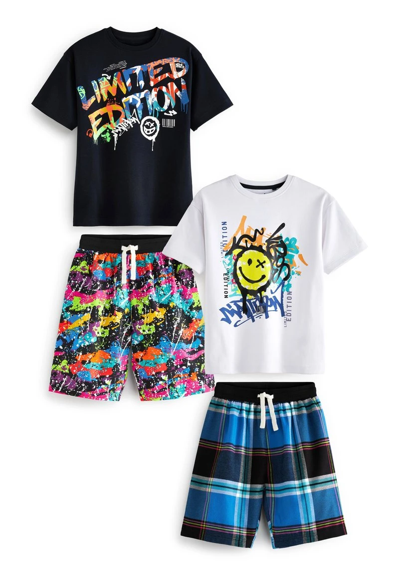 Next Kinder CHECK 2 PACK - Nachtwäsche Set - Blue White Graffitti 1 Next Kinder CHECK 2 PACK - Nachtwäsche Set - Blue White Graffitti