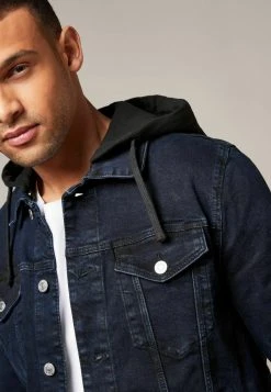 Next WITH GREY JERSEY HOOD - Jeansjacke - Blue Black | Herren