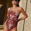 Next Damen ONE SHOULDER - Badeanzug - Berry Red Floral