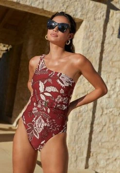 Next Damen ONE SHOULDER - Badeanzug - Berry Red Floral