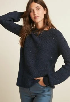 Next Damen SEQUIN STITCH DETAIL - Strickpullover - Dark Blue