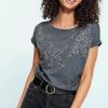 Next Damen T-Shirt Print - Charcoal Grey Studded Star