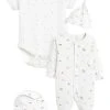 Next Unisex SLEEPSUIT, SHORT SLEEVE BODYSUIT, BIB AND HAT SET - Geschenk Zur Geburt - White
