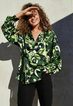 Next Damen Bluse - Green Geometric Print