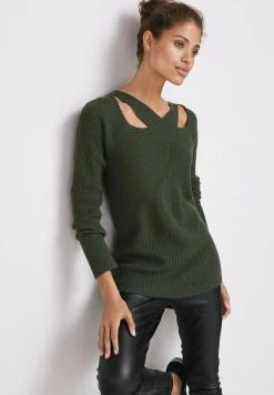 Next Damen CROSS OVER DETAIL NECK - Strickpullover - Khaki