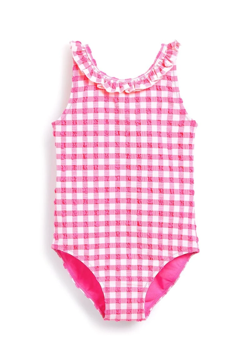 Next Kinder TEXTURED GINGHAM - Badeanzug - Pink/white 1 Next Kinder TEXTURED GINGHAM - Badeanzug - Pink/white