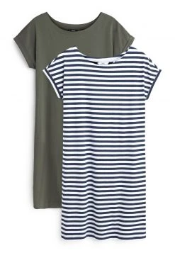 Next Damen 2 PACK - Jerseykleid - Khaki/navy Blue White Stripe