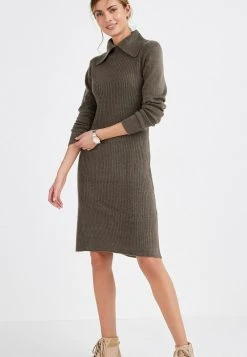 Next Damen LONG SLEEVE - Strickkleid - Taupe