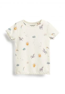 Next Damen SHORT SLEEVE RICH - T-Shirt Basic - Ecru White Unicorn