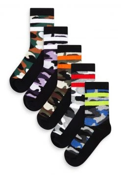 Next 5 PACK CUSHIONED FOOTBED - Socken - Khaki Green Grey Purple Camouflage | Kinder